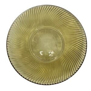 Vintage Federal Glass Diana Swirl‎ Cake Platter Dessert Dish Amber Yellow